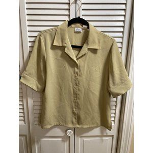 Vintage Classic 1990s Anna Khaki Camel Diner Chiffon Button Down Shirt Size M